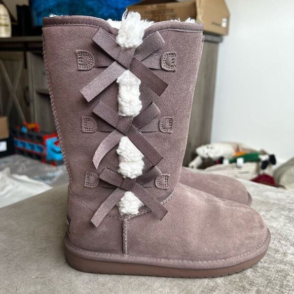 Koolaburra By UGG Victoria Tall Boot Kids' size 3 Cocoa Brown Bows Cozy Winter